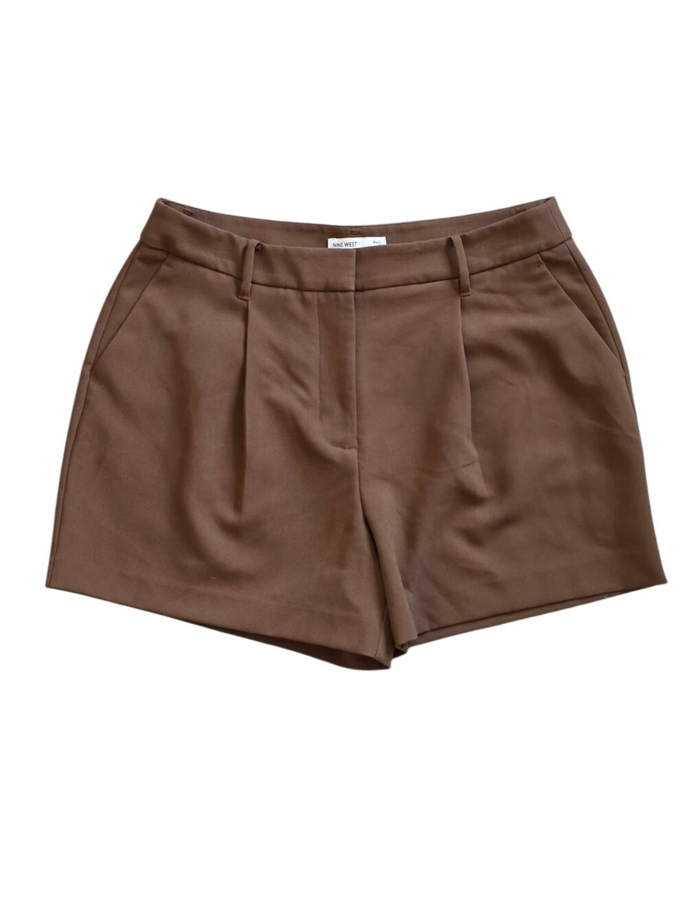 Nine West Sz 12 Brown High Rise Pleated Stretch Tailored Preppy Dress Shorts